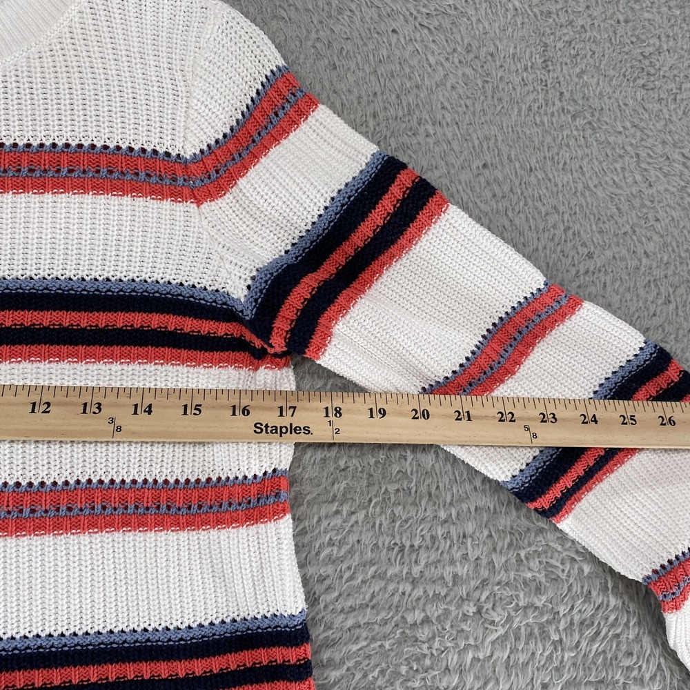 Barbour Promenade Knit Sweater Womens 6 White Striped 100% Cotton Crewneck - Picture 8 of 16